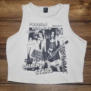 Shein Beige Crop Tank Top "Passion Burning Shining Stars" - Size Junior XS